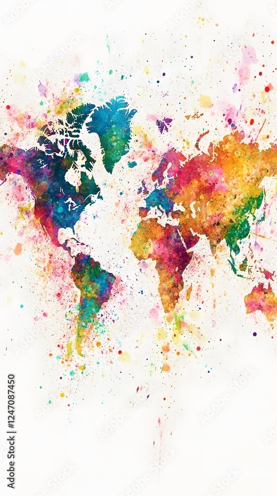Fototapeta premium A vibrant world map made of colorful paint splashes 