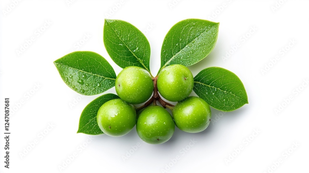 Fresh Green Fruits and Leaves Isolated on White. Generative AI Fresh Green Fruits and Leaves Isolated on White. Generative AI