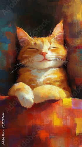 Cozy orange cat sleeping peacefully in soft blanket on a relaxing afternoon