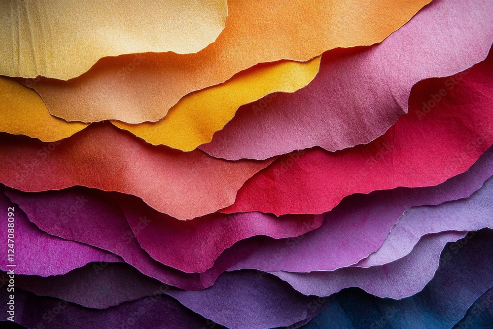 Vibrant layers of textured paper in various colors arranged artistically on a flat surface Vibrant layers of textured paper in various colors arranged artistically on a flat surface