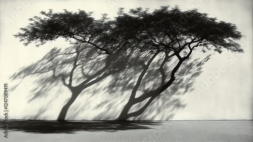 Shadowy Tree Silhouette Against a Wall