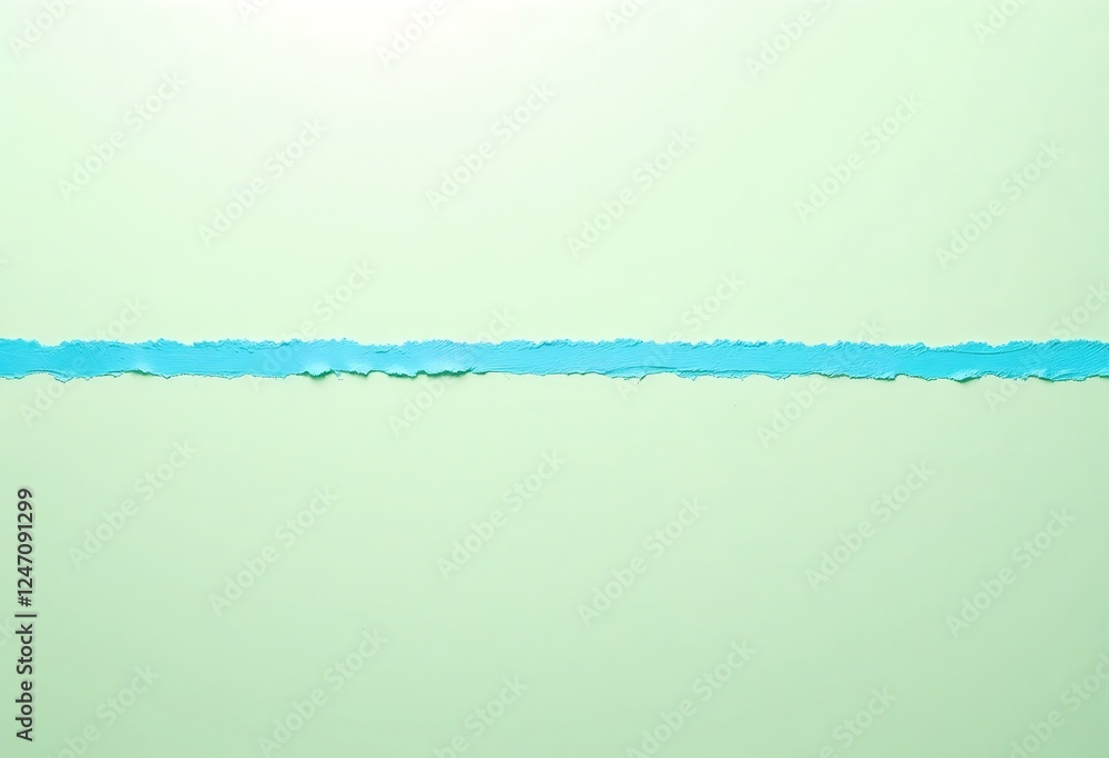 A single torn strip of blue paper against a pale green background, creating a minimalistic and artistic composition. Copy space A single torn strip of blue paper against a pale green background, creating a minimalistic and artistic composition. Copy space