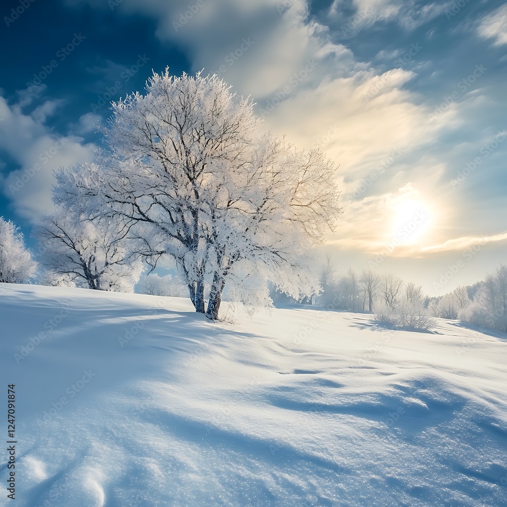 Beautiful winter scenery frost covered trees misty horizon breathtaking tranquil wonderland Beautiful winter scenery frost covered trees misty horizon breathtaking tranquil wonderland