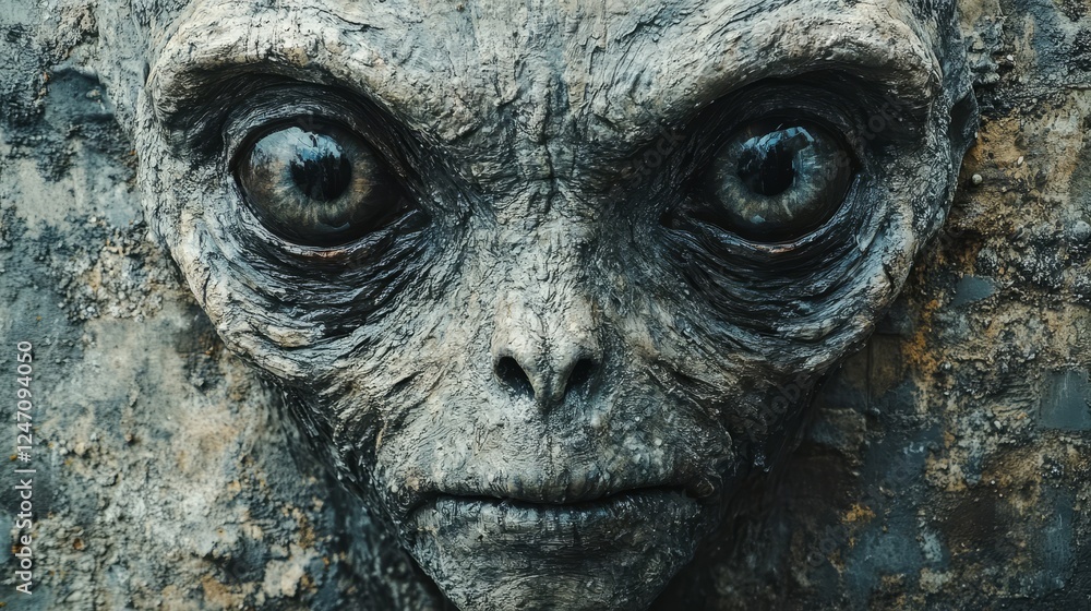 A creepy alien face with big eyes and a mouth A creepy alien face with big eyes and a mouth