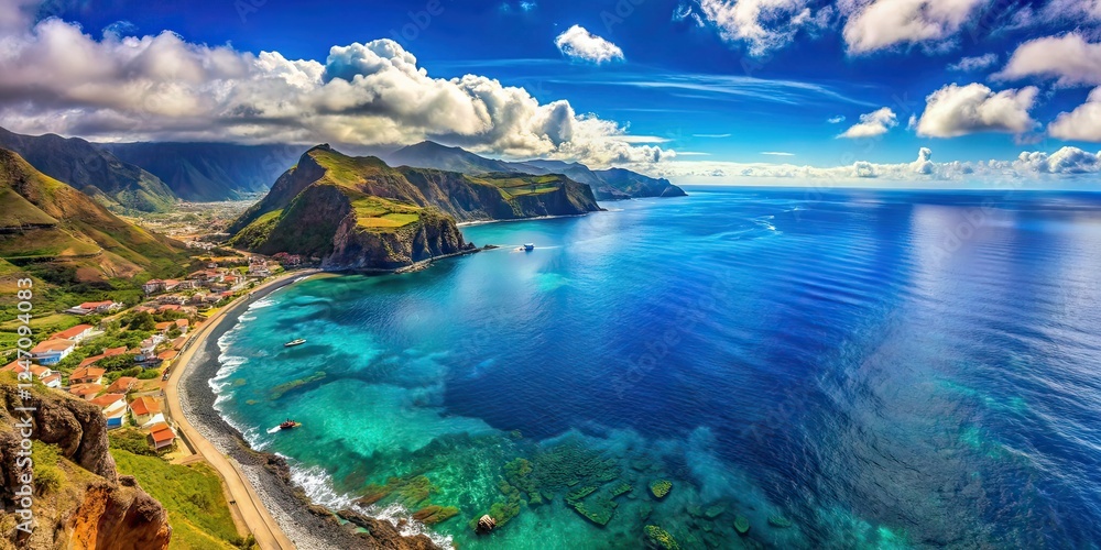 Fototapeta premium Madeira Island Ocean Summer Aerial View, Crystal Clear Water