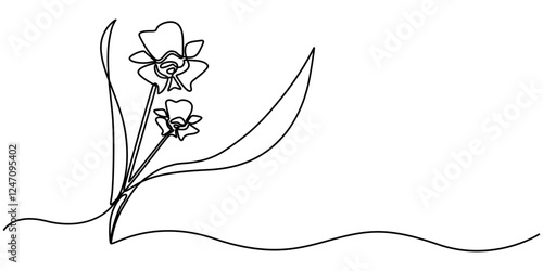Phalaenopsis Orchid Flowers Continuous Line Drawing with Editable Stroke, Beautiful orchids line art pattern. Exotic flowers drawing on simple background, Collection of orchid flowers in vector.  pro.