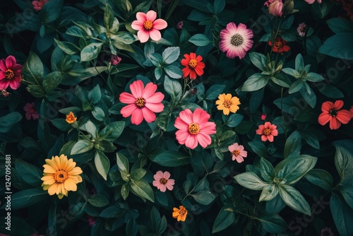 Colorful assortment of flowers blooming in a lush green garden during springtime