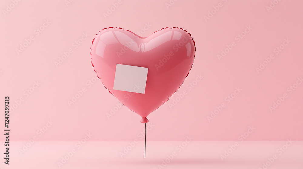 Pink Heart Balloon with Blank Card on Soft Pink Background - AI Generated Pink Heart Balloon with Blank Card on Soft Pink Background - AI Generated