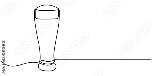 Continuous Line Drawing of Craft Beer Icon. Hand Drawn Symbol Vector Illustration, one line drawing of beer glass with foam. Craft drink alcohol ale in simple line, Beer glasses with foam one line art