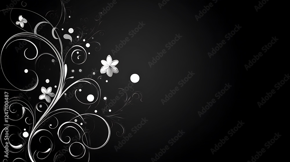 Elegant floral design, black background, invitation card Elegant floral design, black background, invitation card