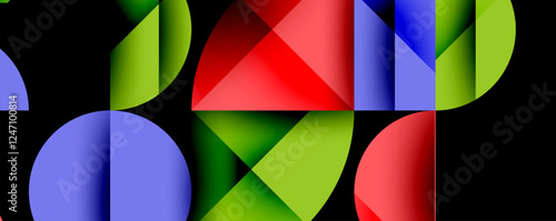 Abstract geometric pattern with intersecting circles and triangles in gradients. The high-contrast composition creates depth and a dynamic, modern aesthetic