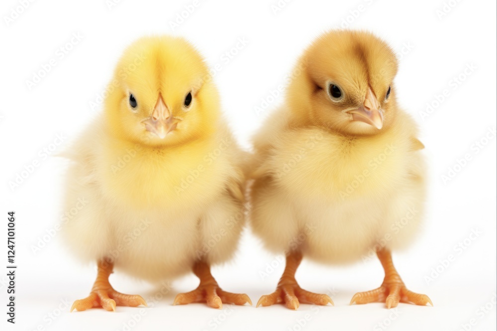 Obraz premium Two Adorable Baby Chicks in Yellow Isolated on White Background - Studio Shot
