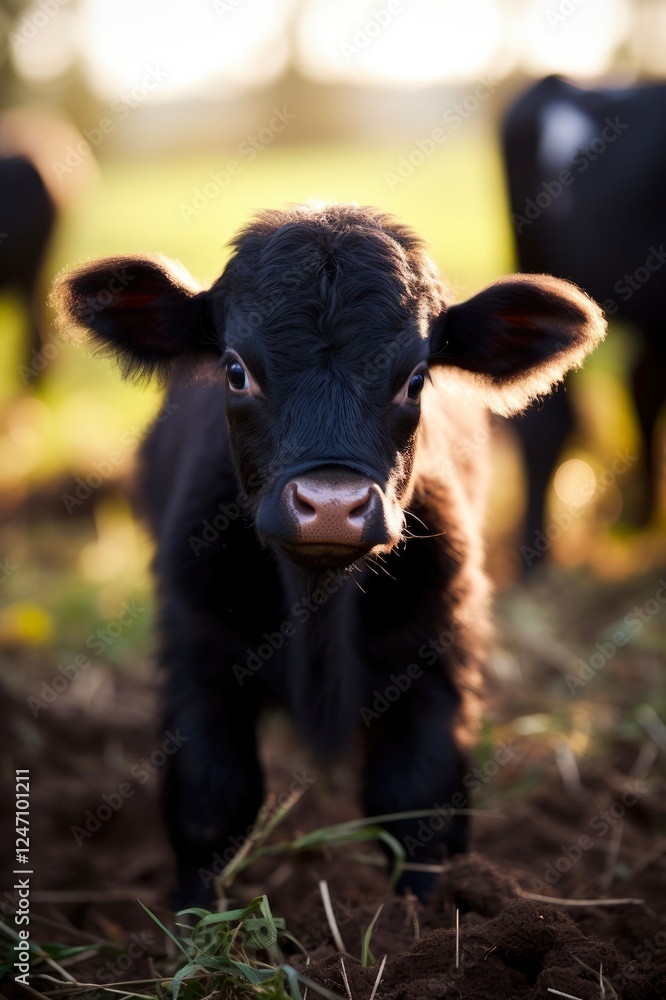 Unafraid: Closeup of a Cute and Staring Black Calf, an Adorable Animal of the Bovine Species Unafraid: Closeup of a Cute and Staring Black Calf, an Adorable Animal of the Bovine Species