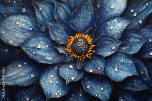 Beautiful blue flower with water droplets showcasing intricate details and vi...