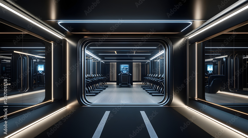 Luxury Gym with Holographic Personal Trainers fitness space equipped with ergonomic exercise machines Luxury Gym with Holographic Personal Trainers fitness space equipped with ergonomic exercise machines