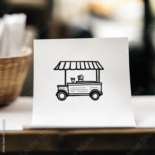 Food cart illustration displayed on a table, for menu or shop promotion use photo