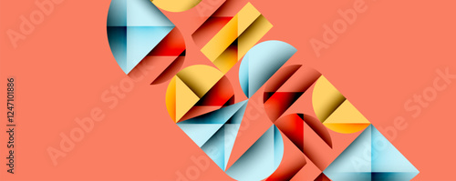 Abstract geometric pattern with intersecting circles and triangles in gradients. The high-contrast composition creates depth and a dynamic, modern aesthetic