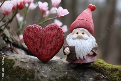 Valentine Gnome. Cute Garden Gnome Holding Heart with Love on Valentine's Day. Funny and Adorable Valentine's Day Gnome photo