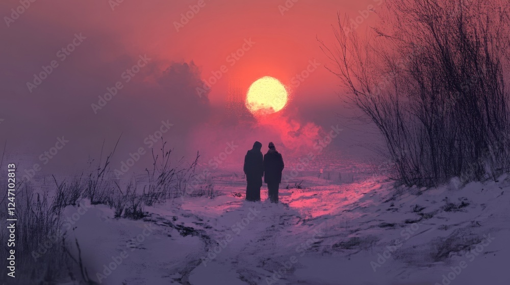 Obraz premium Silhouette of man on cliff enjoying sunset view in mountains