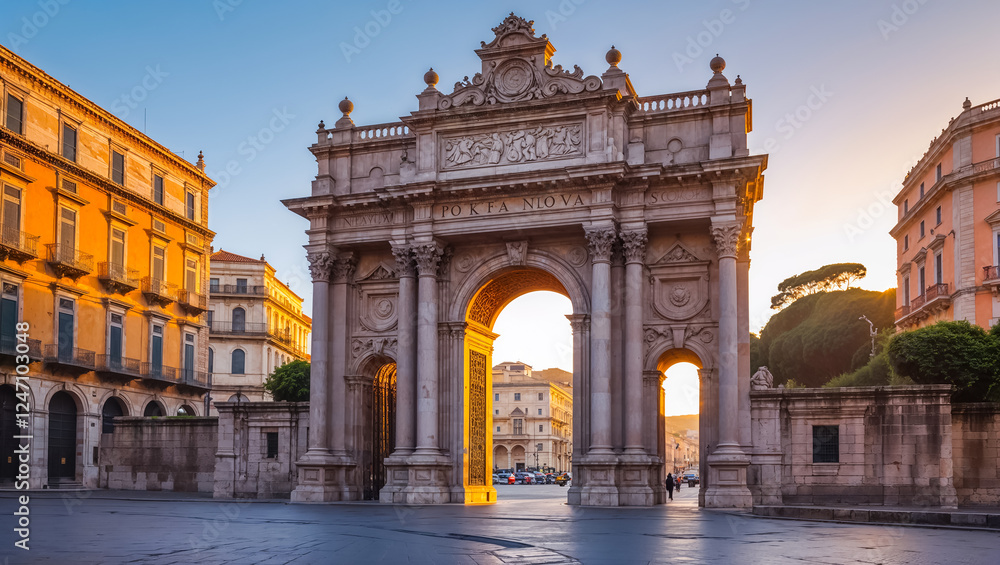 Fototapeta premium stunning famous Porta Nuova Gate Palermo Italy sunny day