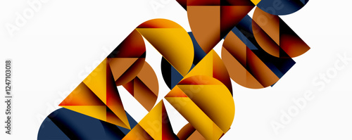 Abstract geometric pattern with intersecting circles and triangles in gradients. The high-contrast composition creates depth and a dynamic, modern aesthetic
