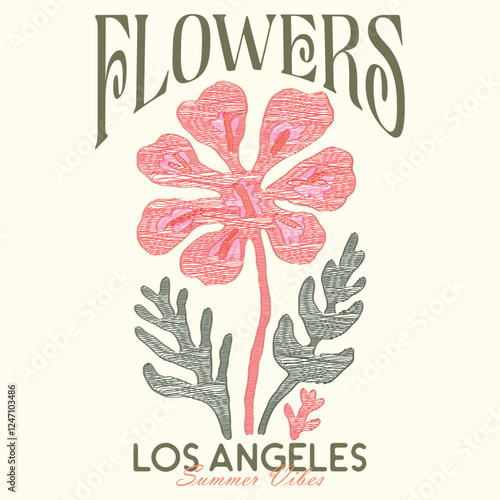 summer tropical Vintage Doted flowers print, women's fashion design. Positive vibes retro vintage slogan typography and flower. text prints, girl graphics, bloom tee shirt design, flowers graphics