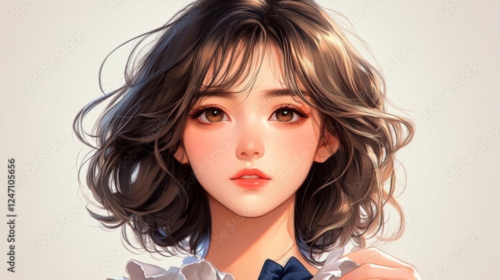 Fototapeta premium Beautiful Anime Style Portrait of a Young Woman. Generative AI