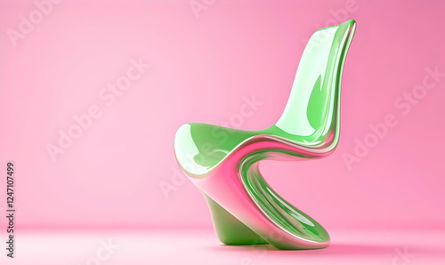 Modern Green Chair with Curvy Design on Pink Background