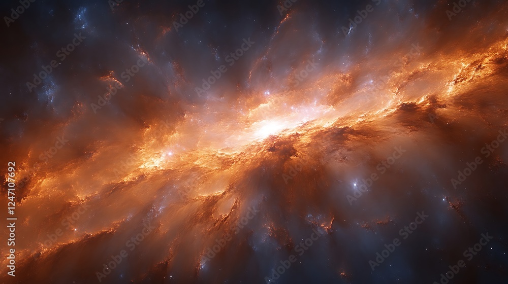 Fototapeta premium Fiery Nebula Cosmic Clouds Glowing Starscape