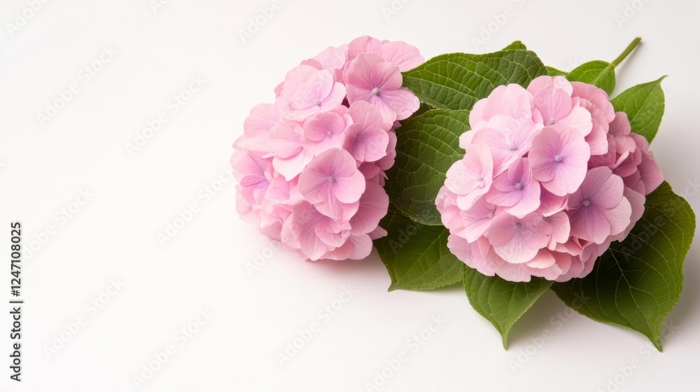 Beautiful Pink Hydrangea Flowers on White Background. Generative AI Beautiful Pink Hydrangea Flowers on White Background. Generative AI