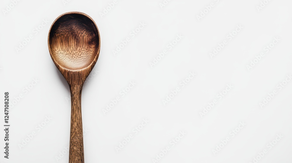A single wooden spoon placed on a white background. Ideal for cooking products or kitchen accessory marketing. A single wooden spoon placed on a white background. Ideal for cooking products or kitchen accessory marketing.