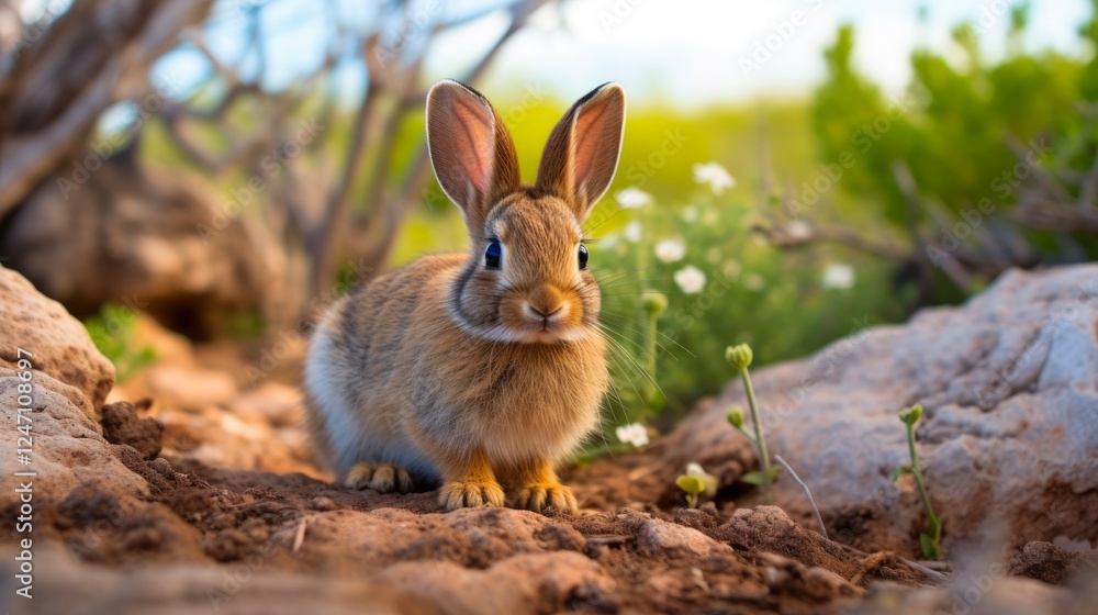 Young Cottontail Rabbit in the Wild. Adorable Brown Mammal with Cute Ears and Soft Fur at Rio Grande Nature Center, Albuquerque Young Cottontail Rabbit in the Wild. Adorable Brown Mammal with Cute Ears and Soft Fur at Rio Grande Nature Center, Albuquerque