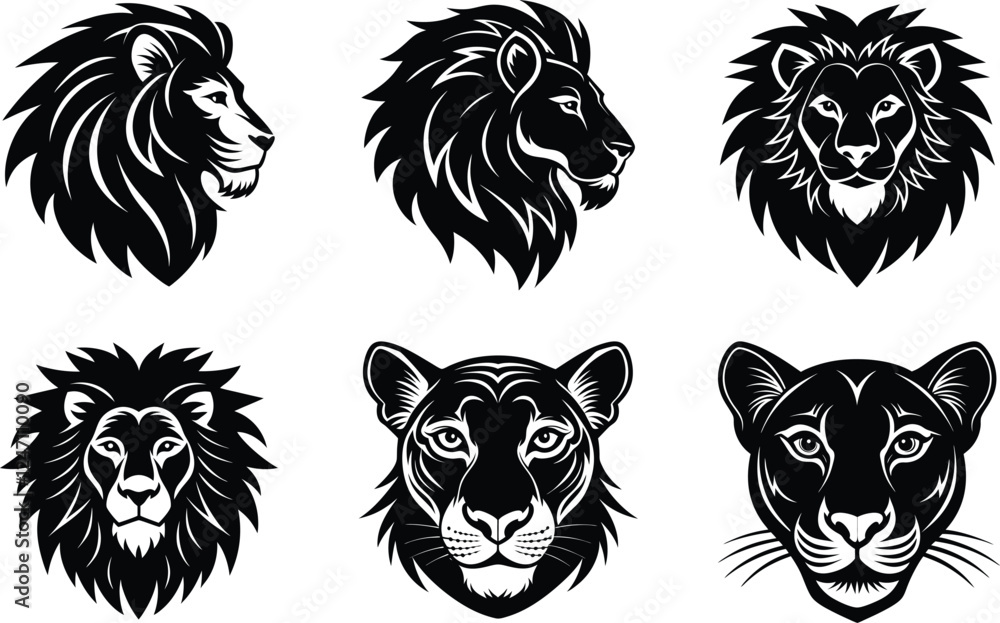 set of lion heads set of lion heads
