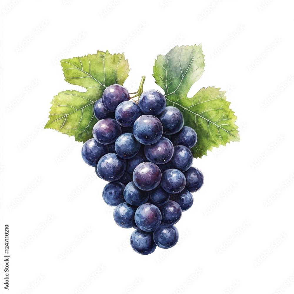 Fototapeta premium Vector Illustration of Grapes with Green Leaves