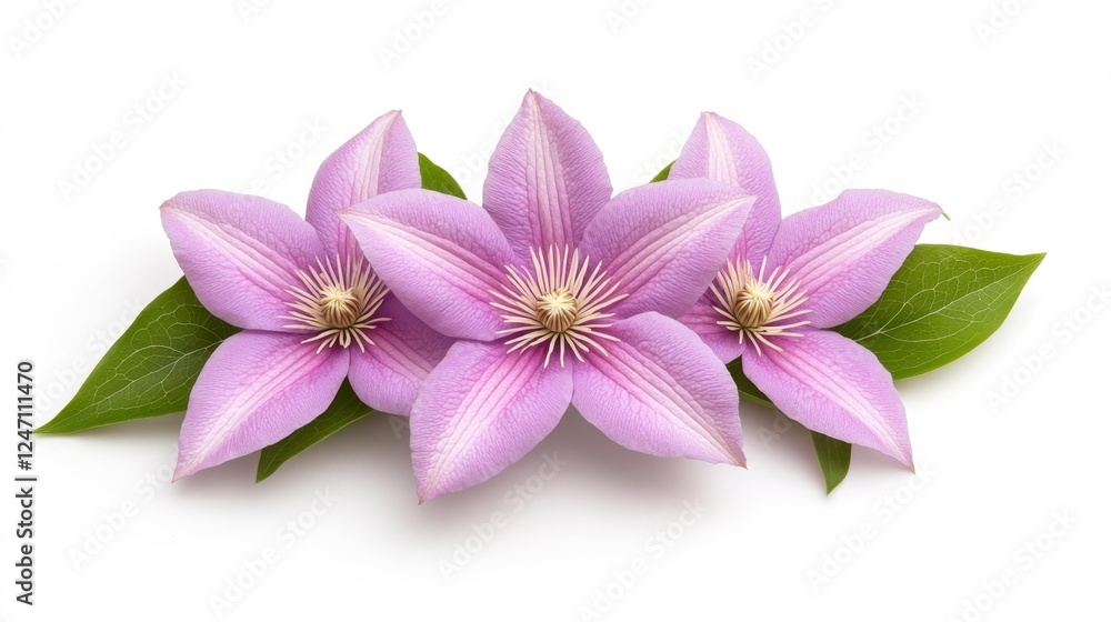 Obraz premium Vibrant Pink Clematis Flowers Isolated on White Background. Generative AI