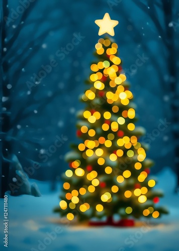 Christmas tree cristmas new year winter blurred background magic winter snow landscape christmas greeting card christmas lights space for text bokeh green bokeh green abstract background light bright 