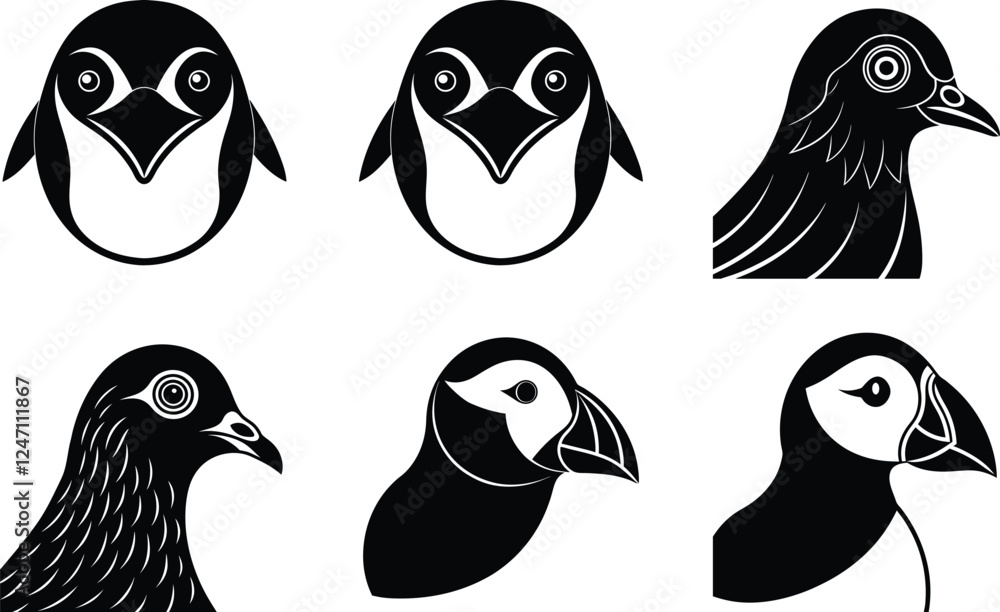 set of funny birds faces vector set of funny birds faces vector