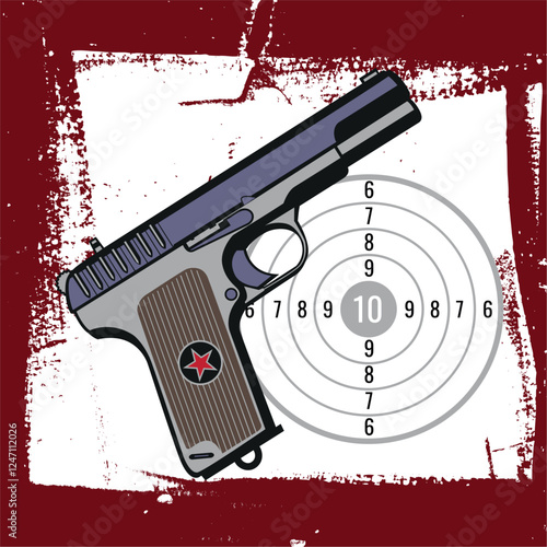 Old soviet Russian pistol TT, world war 2 handgun and Target. Vector illustration