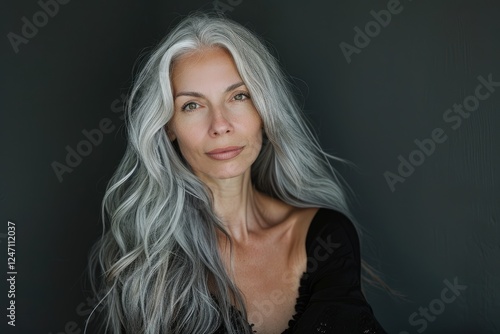 Beauty portrait of an attractive mature woman with gray hair
