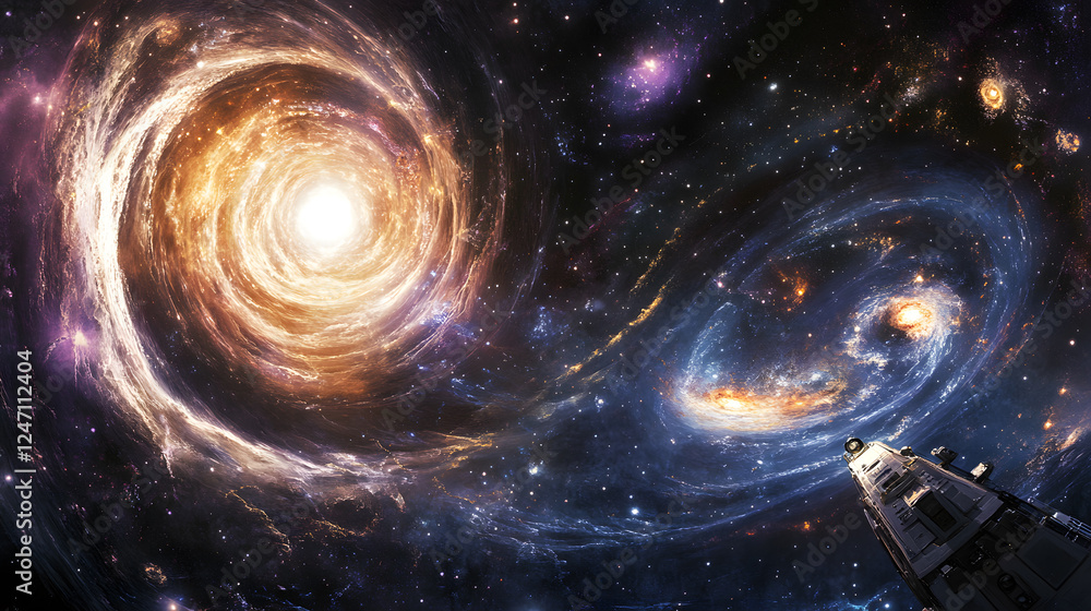 A wide cosmic view of the universe, galaxies and parallel universes. The mystery of the universe concept A wide cosmic view of the universe, galaxies and parallel universes. The mystery of the universe concept