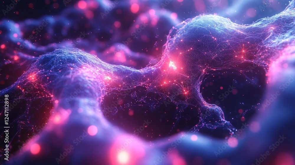Dynamic Blue Network Pattern with Light Points and Mesh. Generative AI Dynamic Blue Network Pattern with Light Points and Mesh. Generative AI