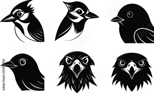 set of silhouettes of birds