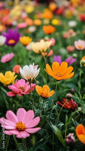 Colorful wildflowers bloom in a sunny meadow during springtime