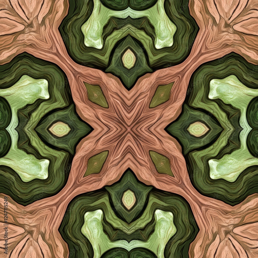 Obraz premium This abstract pattern showcases a harmonious blend of earthy tones and organic shapes in a symmetrical design.