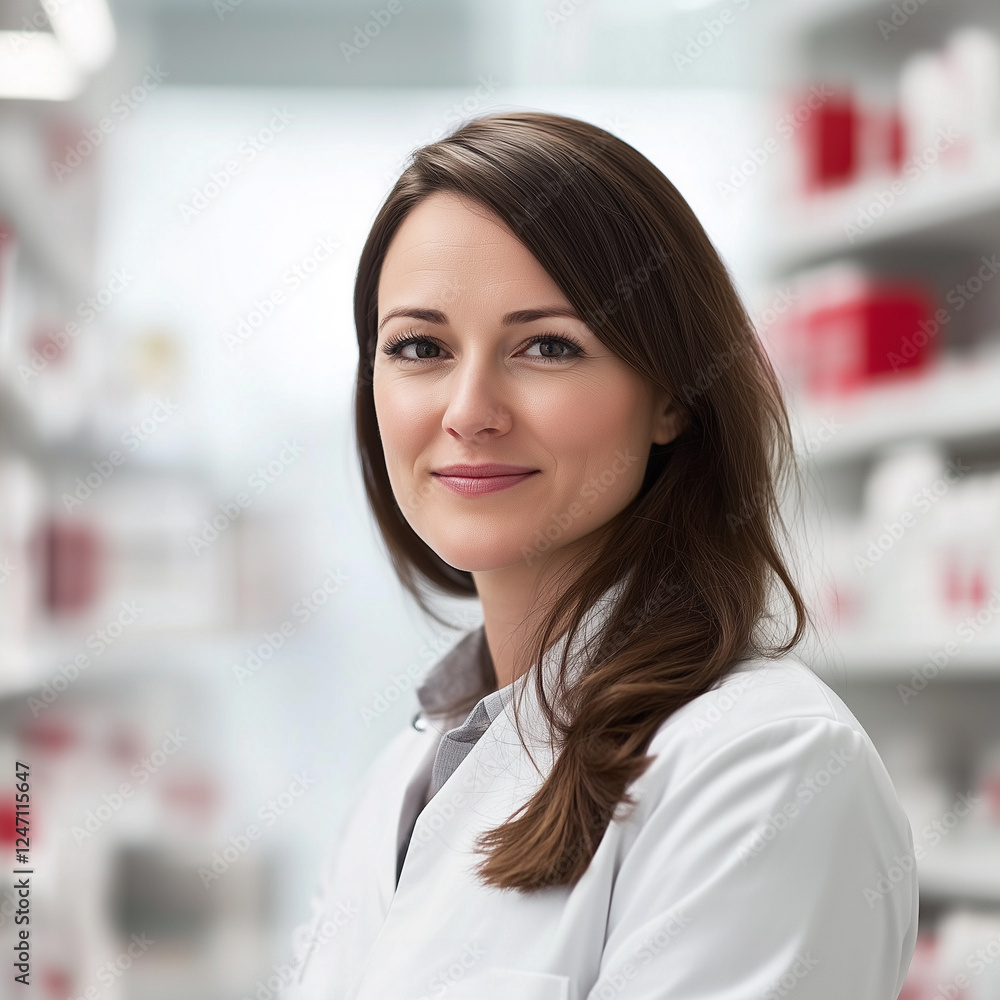 Professional Female German Pharmacist Working in a Bright Pharmacy Professional Female German Pharmacist Working in a Bright Pharmacy