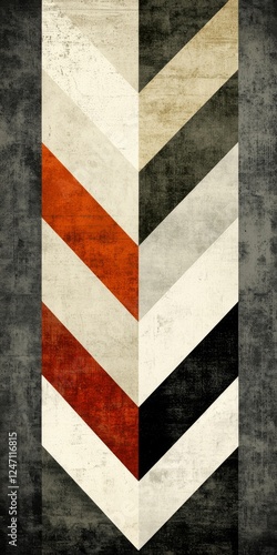 This abstract geometric pattern features chevron shapes in earthy tones and a textured background for visual interest.