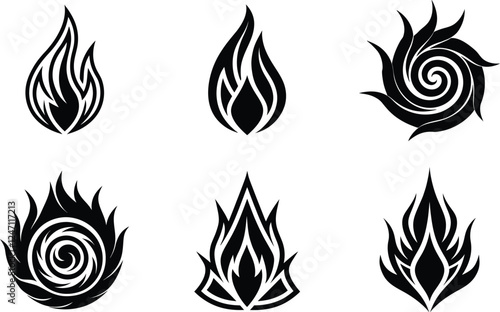 Tribal Fire Flame Tattoo Designs Six Black Ink Symbols