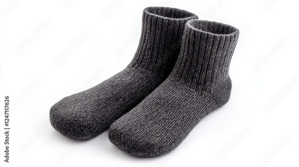 A single pair of travel socks isolated on a white background, great for promoting comfort-oriented travel products. A single pair of travel socks isolated on a white background, great for promoting comfort-oriented travel products.