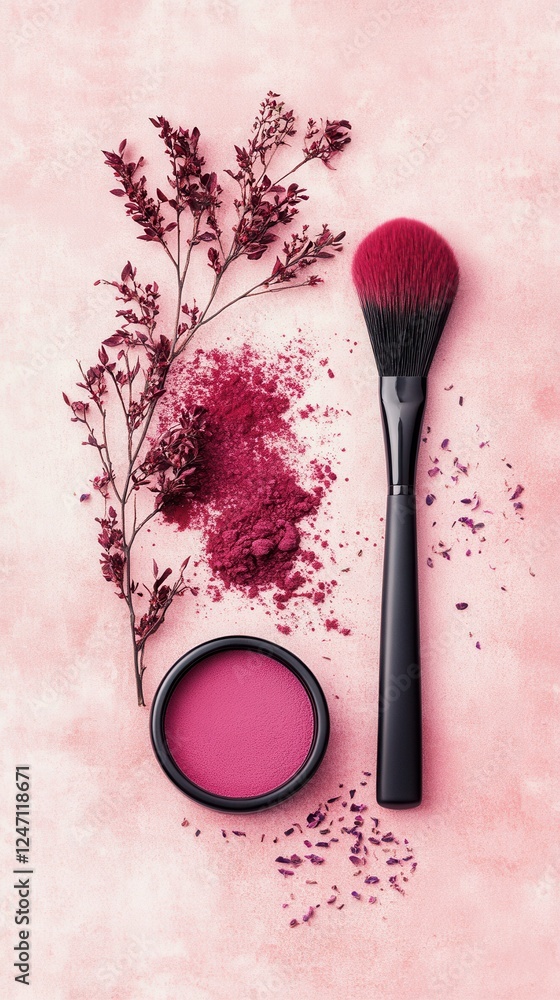 Makeup artistry: pink blush brush with floral accents