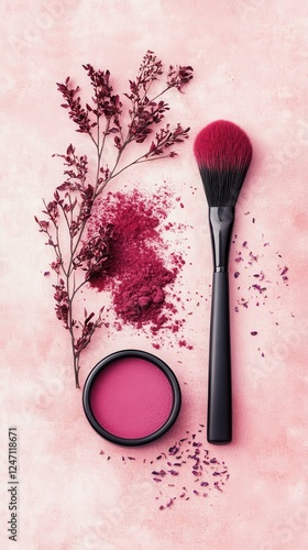 Obraz na płótnie Makeup artistry: pink blush brush with floral accents w salonie